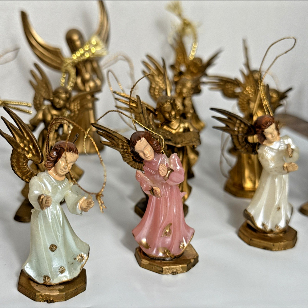 Vintage Christmas Mini Gold Angel Orchestra Ornaments 32 Lot Hong Kong Plastic